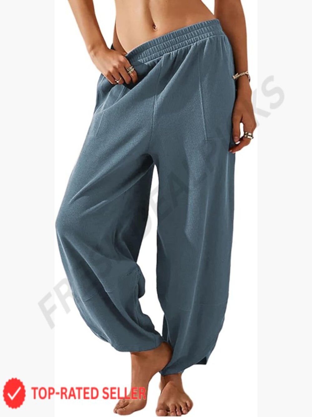 Wide Leg Harem Pants Elastic Waist Boho Chic Palazzo Pants with Pockets